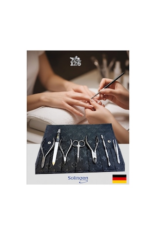 Solingen Manikür Pedikür Seti Çantalı Set 2 / 7 Parça Batık Pens Tırnak Pens Cımbız Törpü Et Makası