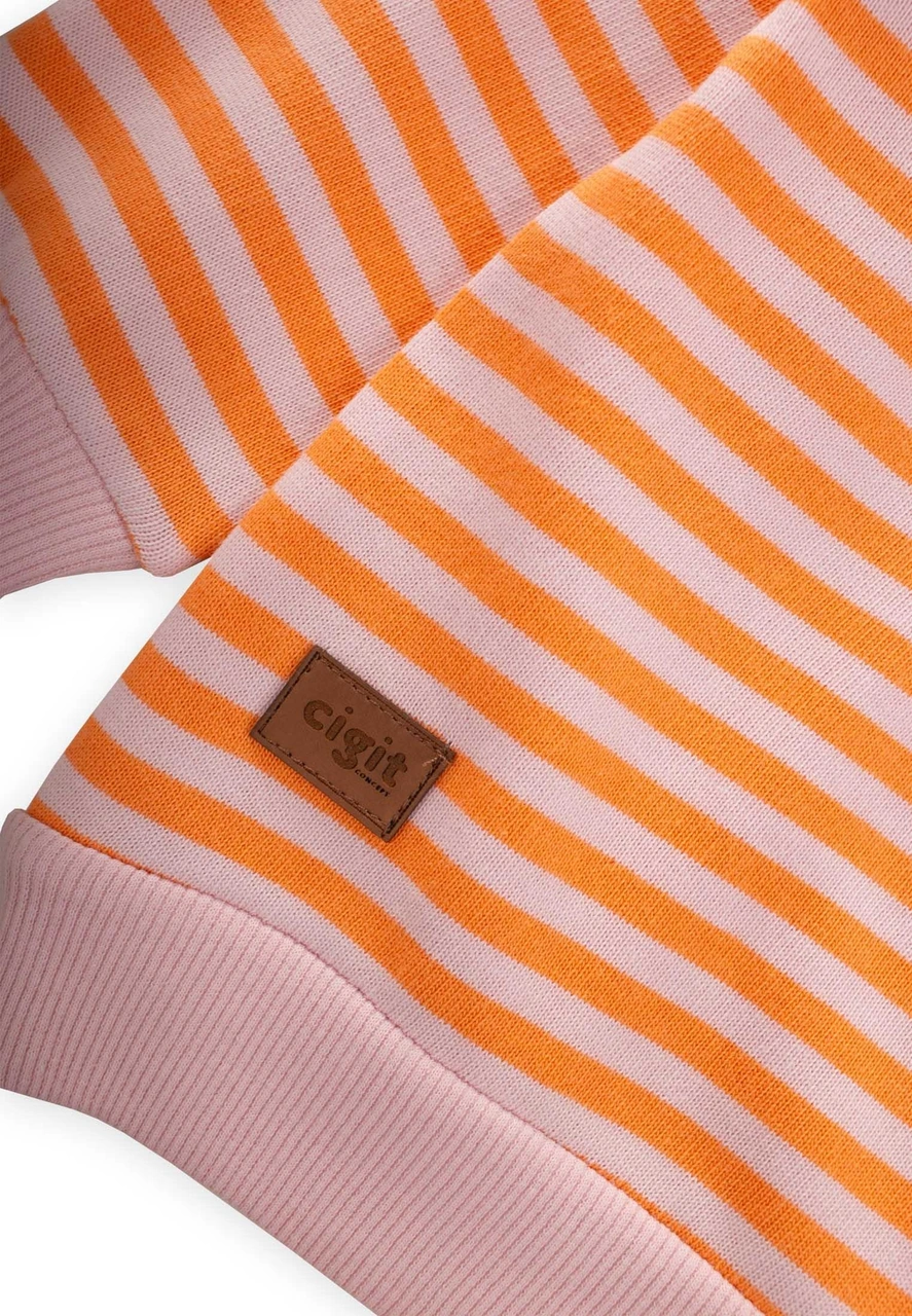 Çizgili Triko Sweatshirt 0-4 Yaş Pudra Şeftali Pudra