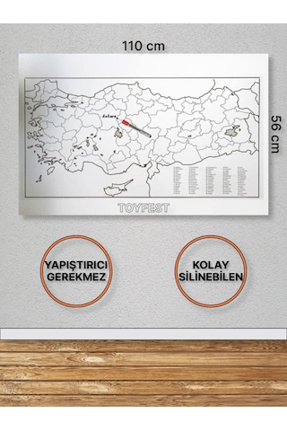 Duvara Kendiliğinden Manyetik Yapışan Yazılıp Silinebilen Türkiye Haritası 110 X 56 Cm Şeffaf
