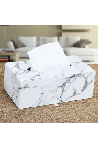 Youmex Lüks Mermer Desenli Kağıt Havlu Kutusu - Ev Otel Restoran Dekorasyonu - Büyük Boy Kareli Ev Gereci