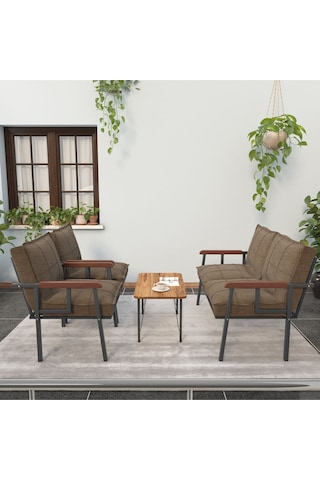 Mygusi Modern Balkon, Bahçe, Cafe - Metal Kanepe Koltuk Takımı - 2+1+1 Sehbalı Kahve