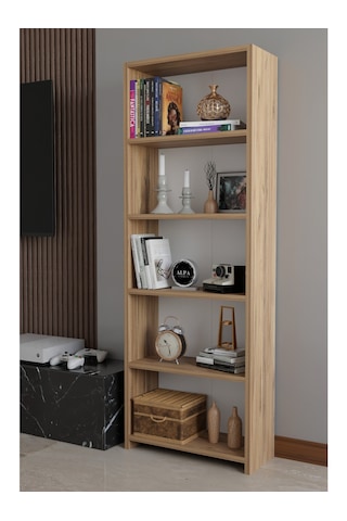 5 Raflı Kitaplık Dekoratif Çok Amaçlı Düzenleyici Raf 150 Cm Salon Çalışma Odası Raf Atlantik Çam