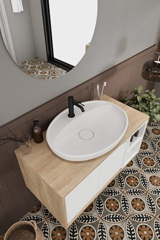 Gül Beyaz 90 Cm Banyo Dolabı Ayna Lavabo Beyaz