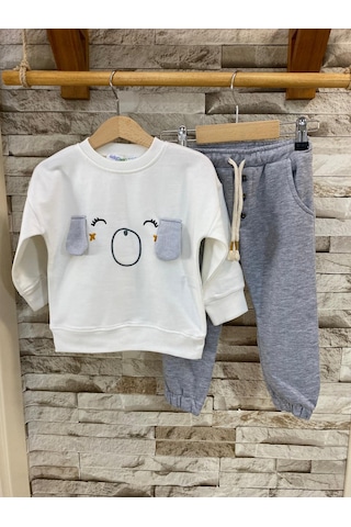 Minizoo Baby Köpek Kulaklı Erkek Çocuk Eşofman Takım Beyaz