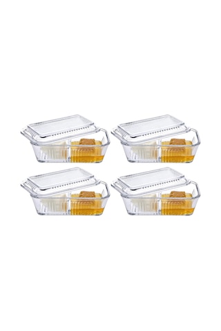Paşabahçe Bölmeli Saklama Kabı 4 Adet Zeytinlik Tereyağlık 96764 Şeffaf