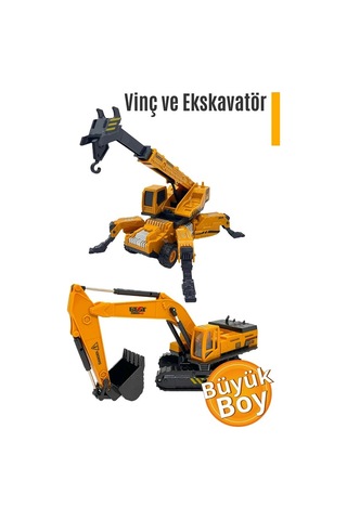 Oyuncak Iş Makinesi Seti - Oyuncak Vinç Oyuncak Ekskavatör