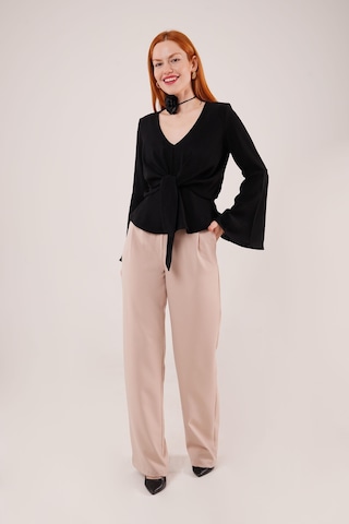 Ahes Shopping Ön Bağlamalı Volan Kol Siyah Bluz Siyah