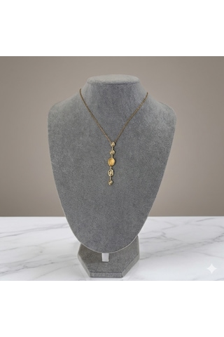 Rhea Gold Detaylı Çelik Kadın Kolye Zirkon Taşlı Uzun Sallantılı Minimal Şık Kolye Altın
