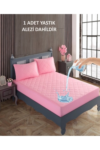 Tek Kişilik Alez Seti %100 Pamuk Kapitone Su Sıvı Geçirmez Yatak Yastık Alezi Yatak Yastık Koruyucu Pembe