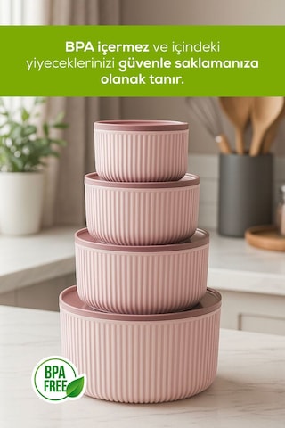 4'lü Yuvarlak Saklama Kabı Seti Pembe 2.5l 1.5l 0.80l 0.45l Mikrodalga Ve Dondurucu Uyumlu Pembe