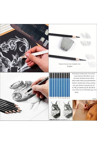 Kara Kalem Çizim Seti, Eskiz Kalem Seti, Dereceli Kalem Set, Tonlama-rulo Kalemlikli-32parça