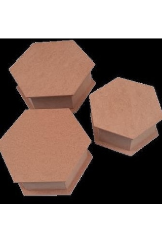 Hobi Dekoratif 3lü Takı Seti Model Ahşap Mdf Altıgen Ham Ürün El Yapım