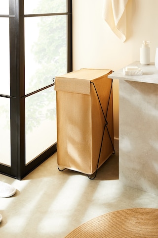 Ocean Home Textile Katlanabilir Bölmeli Siyah Metal Destekli Naturel Jüt Çamaşır Sepeti 44 x 29.5 x 63 cm