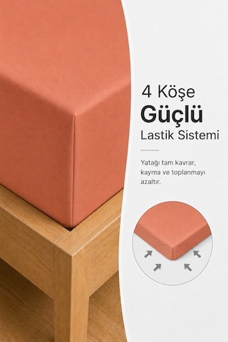 %100 Pamuklu Penye Lastikli Çarşaf 145 Gr Ağır Gramaj Kumaş Tek - Çift Kişilik Bütün Ebatlar Yumuşak Ve Nefes Alabilir Fitted Çarşaf Kiremit