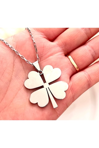 Gns Aksesuar 4 Yapraklı Yonca Şık Zincir 316l Çelik Kolye