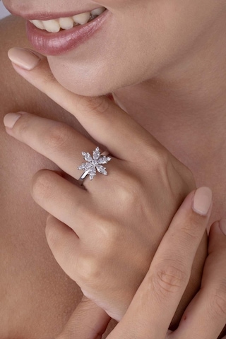 Gümüş Pazarım Damla Taşlı Ayarlamalı 925 Ayar Gümüş Kadın Yüzük Altın - Gümüş