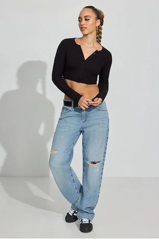 Madmext Siyah Uzun Kollu Düğmeli Kaşkorse Crop Hırka Mg2193 Siyah