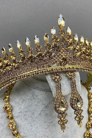 FdayAksesuar Gelin Saç Aksesuarı Anteras Gelin Kına Tacı Ve Kolye Seti FRDY31658