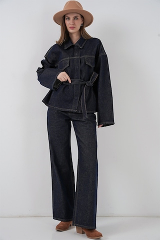 Kadın Ceket Pantolon Kot İkili Takım 30059 - Koyu Mavi Koyu Mavi