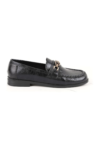 Libero L085.k012 Kroko Desenli Gül Tasarımlı Metal Tokalı Tpu Taban Kadın Loafer Ayakkabı Siyah