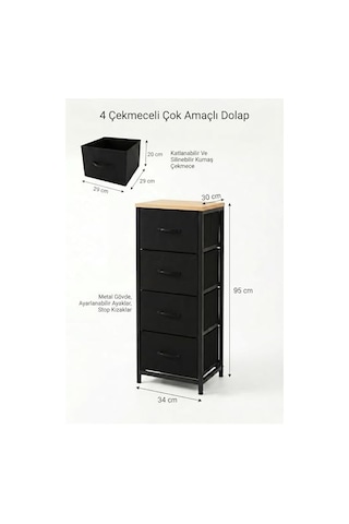 4 Çekmeceli Metal Banyo Dolabı Çok Amaçlı Dolap Pratik Organizer Çekmeceli Düzenleyici Çok Renkli 95 X 40 Açık Kahve