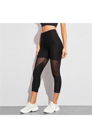 Kadın Örgü Dikiş Spor Tayt Yüksek Bel Pantolon Spor Yoga Pantolon SiYAH