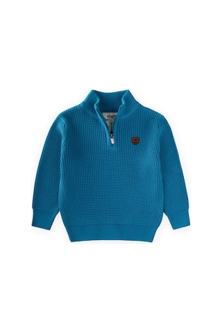 Selanik Triko Fermuarlı Kazak 2-11 Yaş Turkuaz Turkuaz