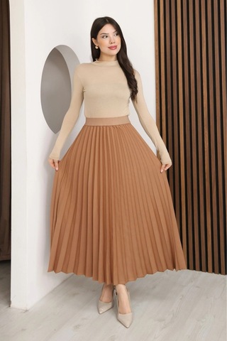 Lodmela Beli Lastikli Piliseli Etek 6017-taba Taba