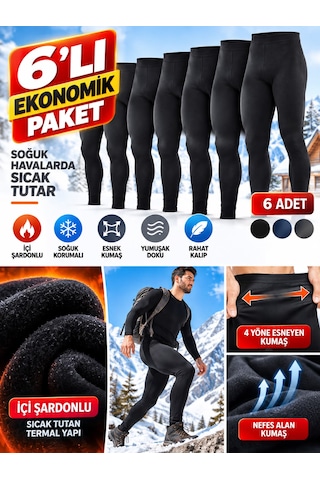 Qulat 6 Lı Erkek Termal Tayt Içi Şardonlu Ekonomik Paket Siyah