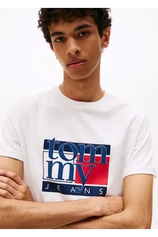 Tommy Hilfiger Tjm Slim Rwb Bayrak Desenli Erkek T-shirt Dm0dm21977ybh-10367 Ancient White