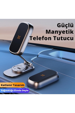 Polham Güçlü Mıknatıslı Metal Araç İçi Telefon Tutucu, Mutfak Duvarı, Masa Üstü Telefon Tutucu Döner Başlıklı