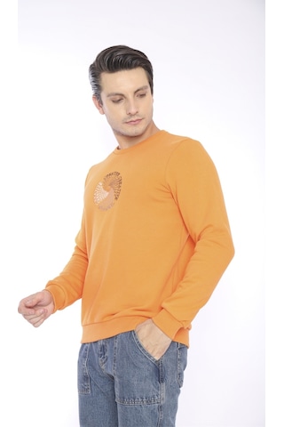 Escetic Erkek Spor Slimfit, Bisiklet Yaka Orange Sweatshirt-4265
