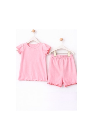For My Baby Fitilli Kumaş 2 Li Kız Bebek Takım Şortlu Yazlık Pembe4