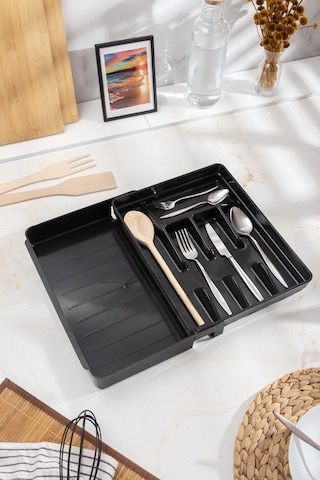 Akrilik Siyah Ayarlanabilir Çekmece İçi Kaşıklık & Çekmece İçi Organizeri 35 28 5 / 35 44 5 Siyah