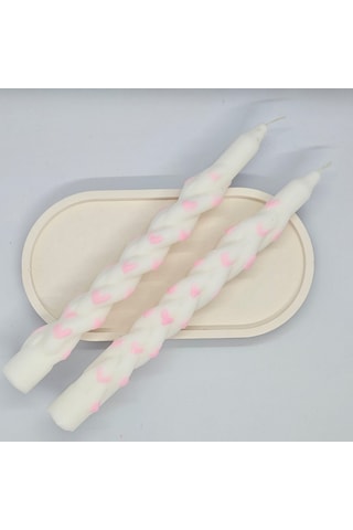 Şamdan Mum-2 Li Set Pembe Kalpli