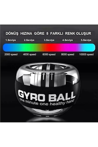 Mucit Home Gyro Ball El Bilek Egzersiz Topu El Kol Bilek Güçlendirme Kas Kuvvet Fitness Spor Egzersiz Siyah
