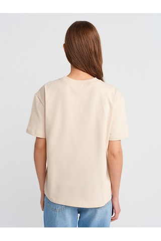 Dilvin 30312 Dekoratif Dikişli Bisiklet Yaka Tshirt-taş Taş