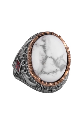 Gerçek Doğal Taş Yüzük - El Yapımı 925 Ayar Gümüş Yüzük - El Yapımı Yüzük Howlite Gümüş