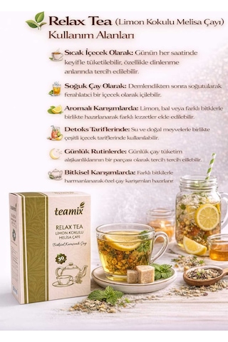 Relax Tea Limon Kokulu Melisa Çayı Bitkisel Karışımlı Çay 60 G 30 Süzen Poşet