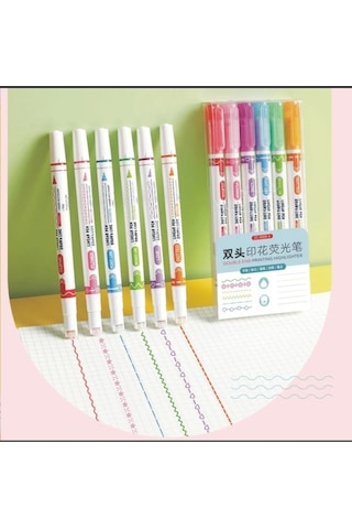 Desenli Silindir Çizim Kalemi 6 Adet Çok Renkli