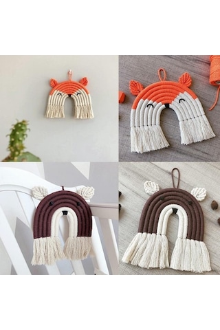 Novahub Tilki Ayı Gökkuşağı Geyik El Dokuma Bulut Odası Dekor Goblen Fx, Çocuk Odası Hediyesi Fx