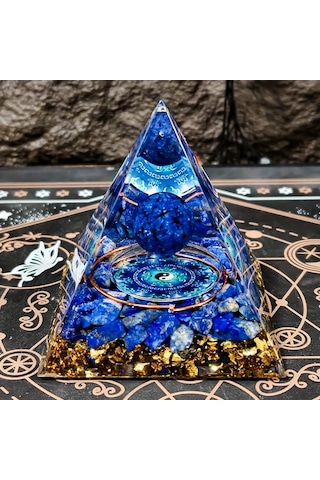 Willowhaven 6cm Doğal Lapis Lazuli Altın Orgoni Piramit Yin Yang Enerji Denge Dekor