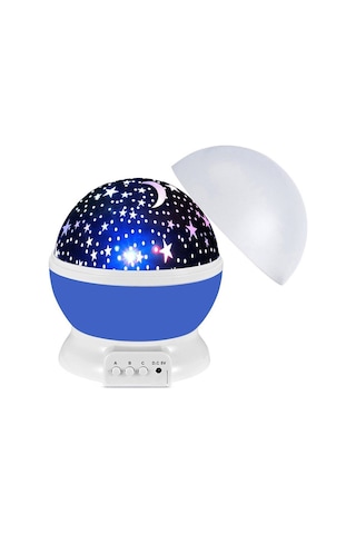 Otomatik Dönen Büyük Boy Çocuk Odası Gece Lambası Mavi Mavi