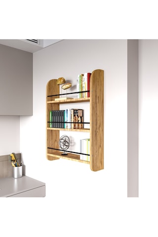 Alpa Ev Mobilya 3 Katlı Duvar Rafı, Çok Amaçlı Ahşap Kitaplık, Mutfak Banyo Montessori Ünitesi Atlantik Çam