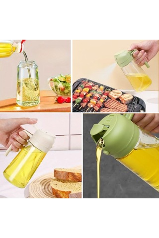 Buffer 2si 1arada Yağ Dökücü Ve Spreyli Yağdanlık Cam Yağ Püskür Şeffaf