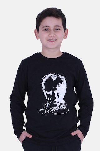 Fyk Kids Atatürk Imza Baskılı Unisex Çocuk Sweatshirt Siyah