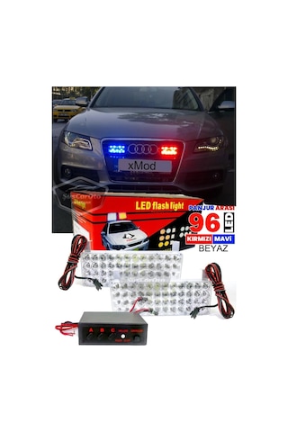 96 Led 3 Modlu Panjur İçi Çakar Led Panjur Arası Çakar Kırmızı Mavi 48x2 Led Lamba Flaşlı Polis Işığı 12v 00 Şüscaroto Aksesuar