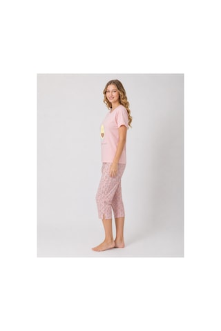Pijamask Kadın Pudra Pembe Avokado Desenli Kapri Pijama Takımı Kısa Kollu Bisiklet Yaka Rahat Ev Giyim P100-898 Pudra