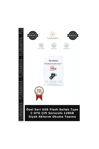 Özel Seri Usb Flash Bellek Type C Otg Çift Sürücülü 128gb Siyah Aktarım Okuma Taşıma