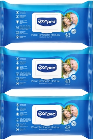 Canped Hasta Vücut Perine Temizleme Islak Mendil 48yaprak Xl 3lü 3'lü Set
